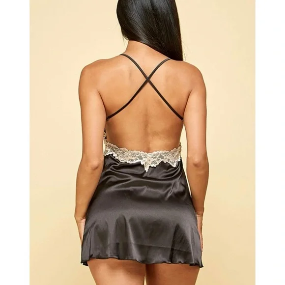 Elegant Black Lace Trim Chemise Slip Dress - Picture 3 of 3